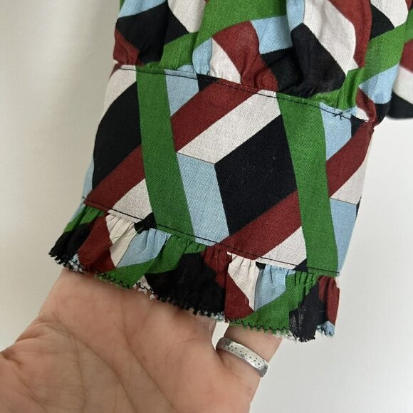 J CREW Off the shoulder blouse top SMALL green Blue Ratti graphic diamond NEW - Picture 4 of 10